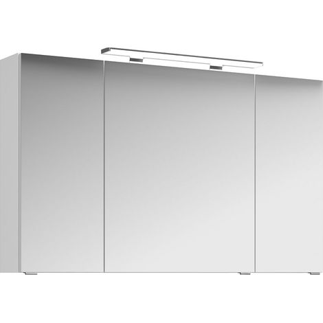 Badezimmer Spiegelschrank 3-türig FES-4010-66 Korpus in weiß glänzend mit LED Aufbauleuchte - B/H/T: 120/71/17cm (1/5)