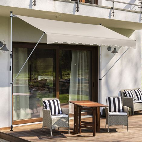 Tenda da sole manuale retrattile Outsunny 4L x 1,2W m, telo telescopico, non richiede forature, inclinazione e altezza regolabili, installazione rapida, struttura in alluminio, poliestere resistente a