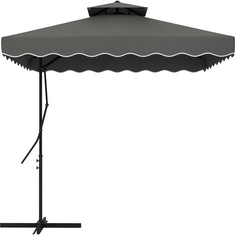 Sonnenschirm mit Zierrand und belüftetem Dach, Metallgestell, Maße 2,4 x 2,4 x 2,6 m, dunkelgrau