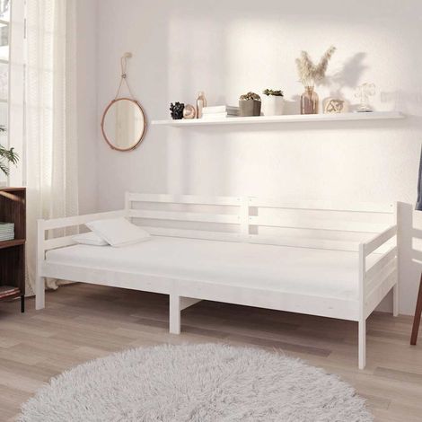 Lit de repos avec matelas 90x200 cm Blanc Bois de pin massif (1/5)