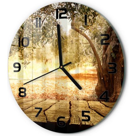Horloge Murale Ronde Décoration Maison Classique Verre Trempé Silencieuse Olivier fi 30 cm (1/5)