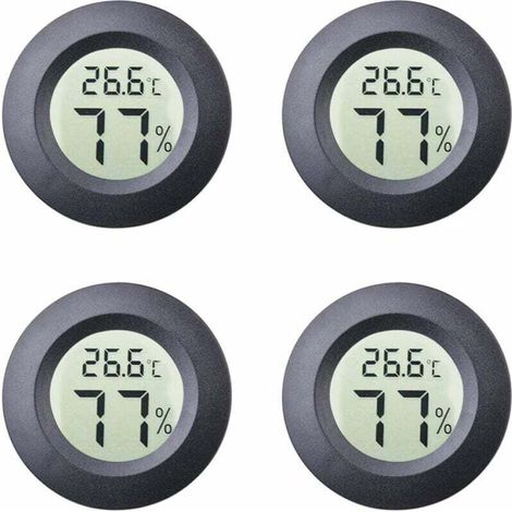 4-Pack Mini Hygromètre Intérieur Rond Thermomètre Mètres Celsius ou Fahrenheit Moniteur LCD Numérique Jauge De Température D'humidité pour Humidors Pots Incubateurs Etui Guitare Reptiles Voiture-Fei Y (1/4)