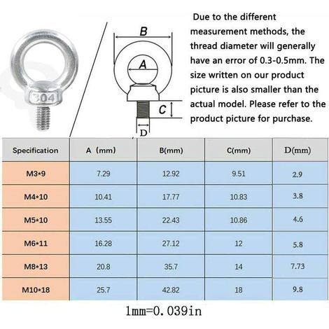 Lot de 10 vis à œil en acier inoxydable 304 – Filetage extérieur – Résistance à la corrosion – Pour environnements humides (1/4)
