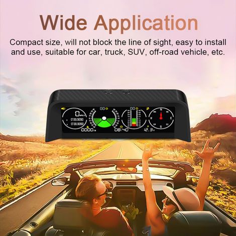 Affichage tête haute HUD GPS pour voiture - Compteur vitesse numérique LED multifonction - Inclinomètre, boussole, tension - Alarme survitesse (1/5)