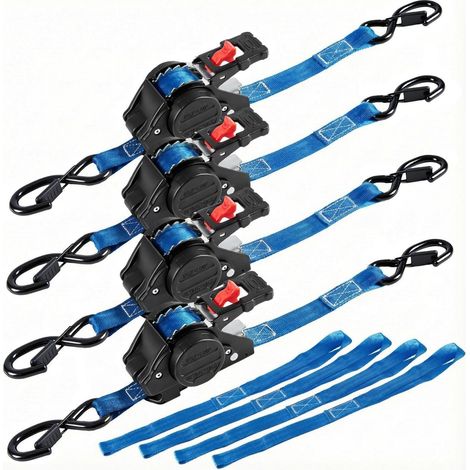 Automatik Spanngurte mit S-Haken, 4 Stück, 3m x 25mm, EN 12195-2, Blau (1/5)