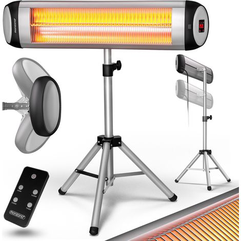 Chauffage radiant infrarouge 2500W avec trépied télécommande Chauffage extérieur 3 puissances Argent