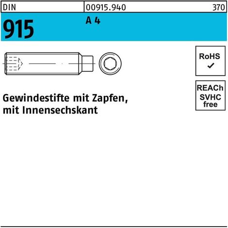 DIN 915/ISO 4028 Gewindestift VG M8x12 Edelstahl A4 blank Innensechskant m. Zapfen 200 Stk