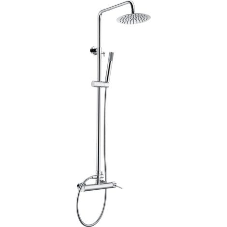 Mice - Conjunto Columna de ducha Monomando con barra extensible 95-125cm - Barra de ducha con Rociador y mango - Griferia de baño color Cromo BDYS045