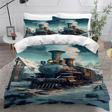 Bettwäsche-Set 155x220 cm mit Zugmotiv, 3-teilig, Mikrofaser, Reißverschluss