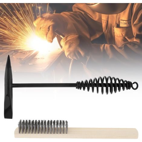 Marteau Burineur avec Poignée à Ressort Hélicoïdal pour Soudage, Cône et Burin Vertical, avec Brosse Métallique (1 Marteau de Soudage avec 1 Brosse Métallique de 19,8 cm) (1/5)