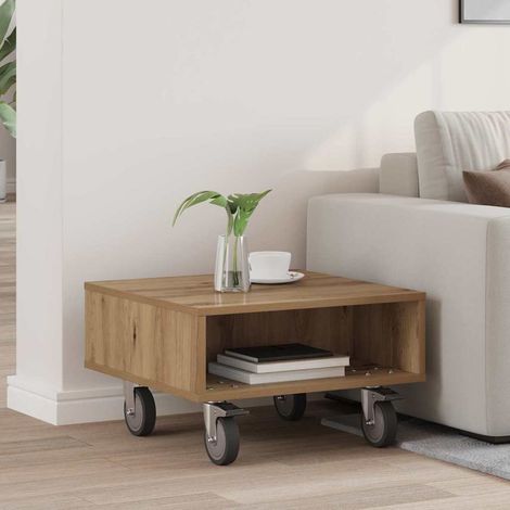 vidaXL  Side Table with Wheels  Artisan Oak 50.5 x 50 x 30 cm
