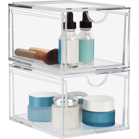 Tiroirs D'organisation Cosmétique, 2 Tiroirs D'organisation Empilables en Acrylique,Tiroirs de Rangement Transparents pour La Cuisine, La Salle de Bains et la Chambre à Coucher (1/5)