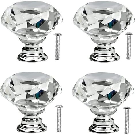 4 Pcs Poignée Bouton de Porte Placard Meuble Tiroir Diamant de Verre Cristal Boutons de tiroir en cristal avec vis pour commode de cuisinepoignées de porte en verre de cuisine 30mm (1/5)
