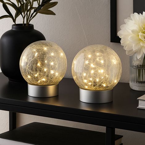 Tischlampe LED Tischleuchte Wohnzimmerlampe Bruchglas Schlafzimmerleuchte Nachttischlampe Dekolampe, warmweiß, DxH 12 x 13,5 cm, 2er Set