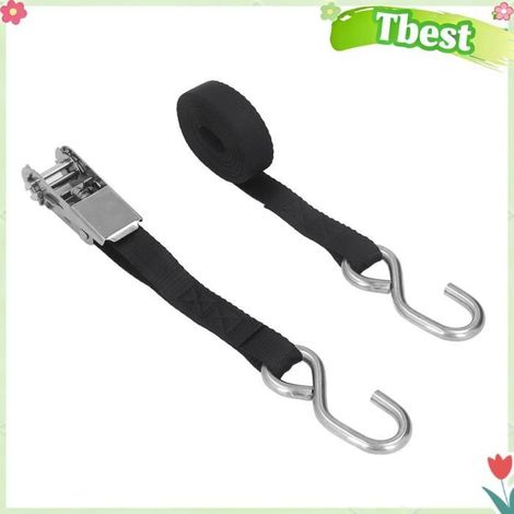 Tbest Sangles d’arrimage à cliquet Sangles d'arrimage à cliquet noires, 1 po, 25mm, antirouille, moto barre 3 mètres/9,8 pieds (1/5)