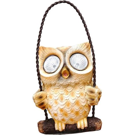 Lampe décorative suspendue en forme de hibou, en résine, à énergie solaire, pour jardin, terrasse et allée.