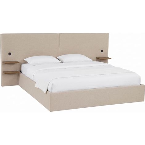 Lit-coffre complet avec tablettes et ports USB intégrés Lukas 180x200cm Tissu Taupe clair (1/5)