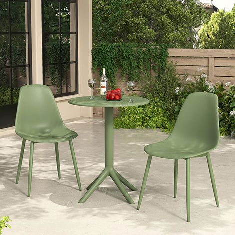 Ensemble table de jardin + 2 chaises en plastique vert - SOLYA