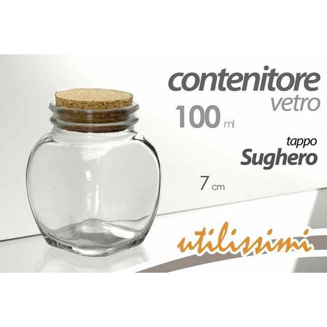 TRADE SHOP - Set 3pz Contenitore Barattolo Barattolino Tondo 100ml Vetro Tappo Sughero 708664 - (1/2)