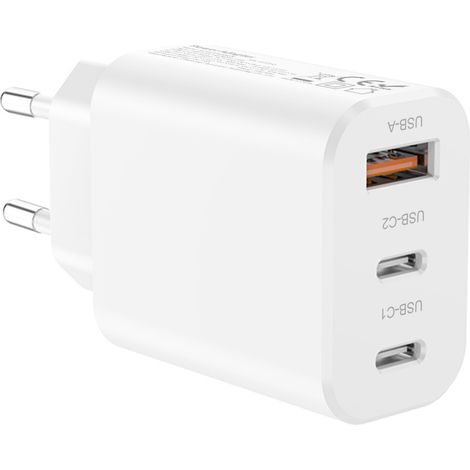 Cargador USB C de 30 W, 3 puertos, enchufe USB C, carga rápida, cargador múltiple para iPhone 16, 15, 14, 13, 12, 11 Pro Max, XR, XS, 8, 7, iPad, Samsung, tableta (1/5)