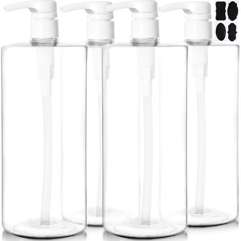 Pack of 4 1L Empty Plastic Pump Bottles 1000 ml, Dispenser Pump Bottle, White (1/4)