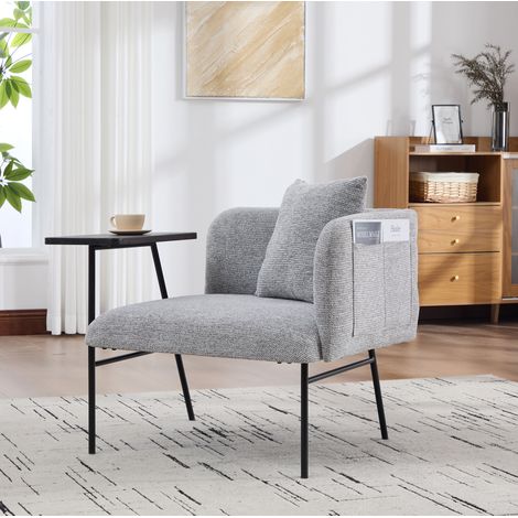 Sessel mit Beistelltisch 86x72x71 cm grau aus Chenille mit Seitentaschen und Stauraum (1/5)