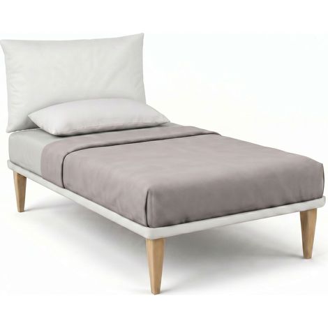 Letto 1 Piazza e Mezza con Rete Rivestita 120x190 cm Similpelle Bianco Tessis Testata Soft (1/5)