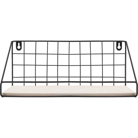 Étagère murale flottante en bois massif et métal, étagère de rangement décorative robuste avec barre, finition noire, modèle L (1/5)