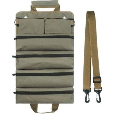 Borsa portautensili arrotolabile per uomo/donna, organizer per attrezzi con ruote resistente e impermeabile, tracolla multifunzionale, borsa con ruote robusta e portatile, verde