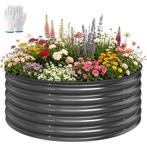 Jardinière surélevée. bac galvanisé avec rebord de sécurité. bac à plantes à fond ouvert. 120 x 120 x 43 cm. gris foncé (1/5)