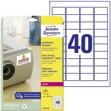Avery-Zweckform L6140-20 Etichetta super resistente 45.7 x 25.4 mm Pellicola in poliestere Bianco 800 pz. A tenuta perm (1/5)