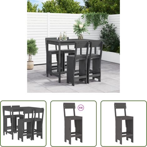 vidaXL Kiefer - 5-tlg. Gartenbar-Set Grau Massivholz Kiefer (1/5)