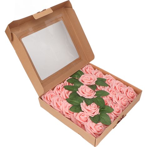 25 Roses Artificielles Réalistes 7 Pouces avec Tiges Souples pour Décoration de Mariage et Fêtes - Rose (1/5)