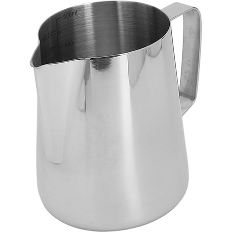 Set bestehend aus 1 x 600 ml Edelstahl-Milchkännchen mit Ausgießer, integrierter Messskala, silberfarben, + 1 x Latte-Art-Stift zum Aufschäumen und Erwärmen von Milch (1/5)