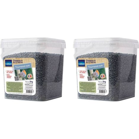 Seau de graines de tournesol noir 2 kgs pour oiseau de la nature - Lot de 2 (1/2)