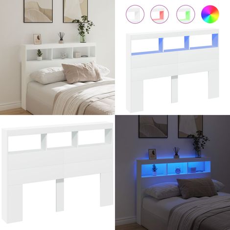 Armoire tête de lit avec LED blanc 140x17x102 cm - Tête De Lit Led - Meuble De Chambre - Éclairage Led - Rangement Tiroir - Support Lombaire - Home & Living (1/5)