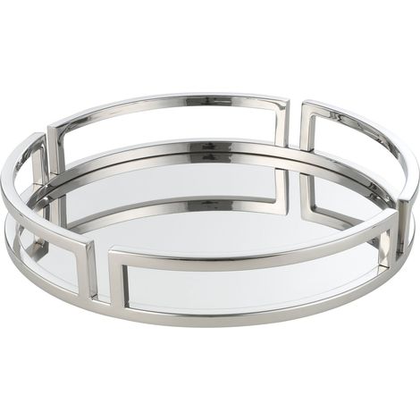EGLO LIVING Dekotablett Savant, Spiegel Tablett zum Dekorieren mit Rand, Deko Serviertablett rund aus Metall in Chrom, Spiegeltablett Ø 38 cm (1/5)