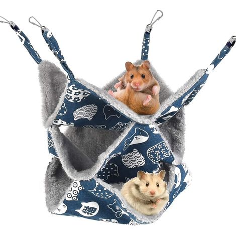 1 Hamac pour rongeurs, 3 couches, velours arctique, lit suspendu avec boucles, pour hamster chinchilla furet (1/5)
