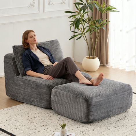 Fauteuil lounge avec repose-pieds en velours côtelé, sans montage