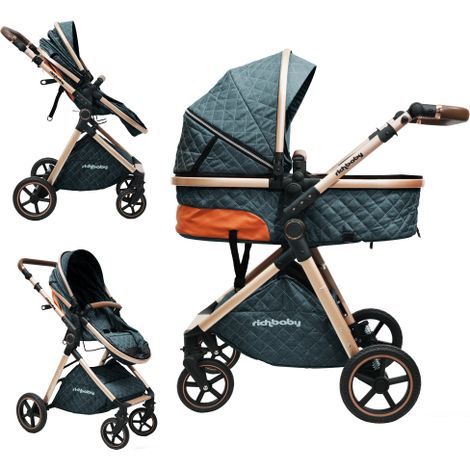 Poussette-nacelle 2-en-1 pour nouveau-né — Poussette pour bébé pliable d'une seule main, avec nacelle réversible et amovible, et amortisseurs tout-terrain