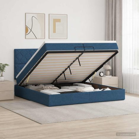 vidaXL Lit coffre avec matelas et LED Bleu 200 x 200 cm Tissu (1/5)