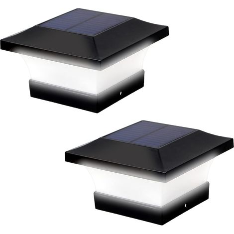 Solar-Pfostenleuchten, wasserdichte Outdoor-Solar-Pfostenkappenleuchten für 4 x 4 Holzpfosten, 6000 K weiße LED-Beleuchtung, Deck, Terrasse, Gartendekoration oder Zaun (2 Stück) (1/5)