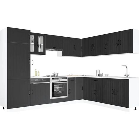 14-tlg. Küchenschrank-Set Lucca Schwarz Holzwerkstoff