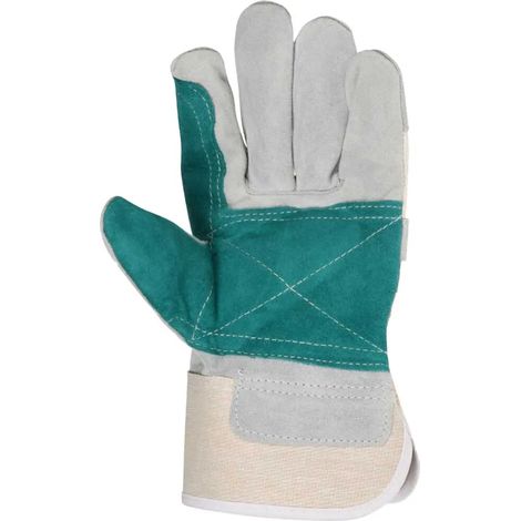 Gants de travail cuir fendu vache double paume coton T10 (1/4)