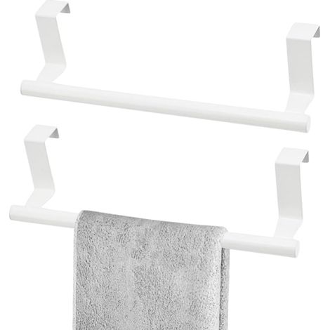 Set di 2 portasciugamani sospesi - Acciaio inox - Con strisce antiscivolo e antigraffio - Per ante di mobili, cucina, bagno - 2 piccoli bianchi