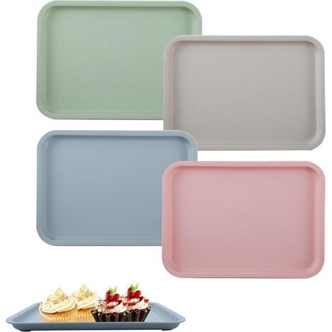 Confezione da 4 vassoi rettangolari per tè, cibo e decorazioni, antiscivolo, riutilizzabili, per cucina e bar (25x18x1,6 cm) (1/5)