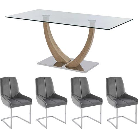 Set tavolo MELODIE II + 4 sedie BERLONA Trasparente e Grigio