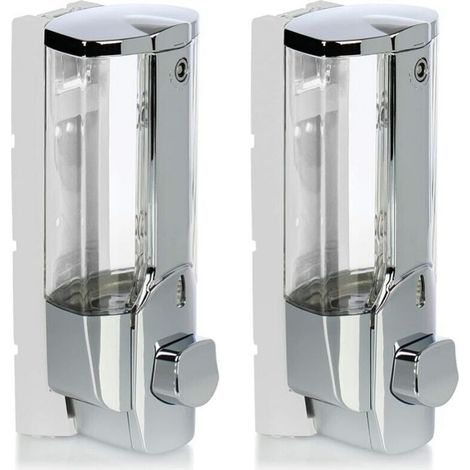 2pcs Wall Mount Soap Dispenser - Wall Mounted Soap Dispenser, Refillable - Soap Dispenser for Shower Gel and Shampoo (Chrome) (1/5)