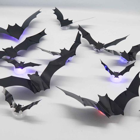 Qocolhg Set mit 12 Halloween-Fledermaus-Wanddekorationen, für den Innen- und Außenbereich, für Schlafzimmer, Party oder Zuhause (Sonderangebot). (1/5)