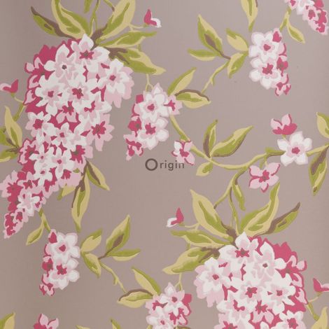 papier peint glycine de Chine taupe et violet aubergine  - Origin Wallcoverings (1/2)